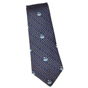 Vintage HERMES Paris Neck Tie Drum Drumstick Print Silk Authentic France Necktie